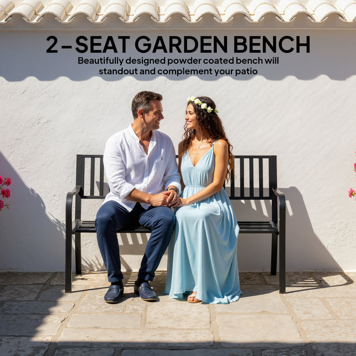 Metal Garden Bench Loveseat with Slatted Seat