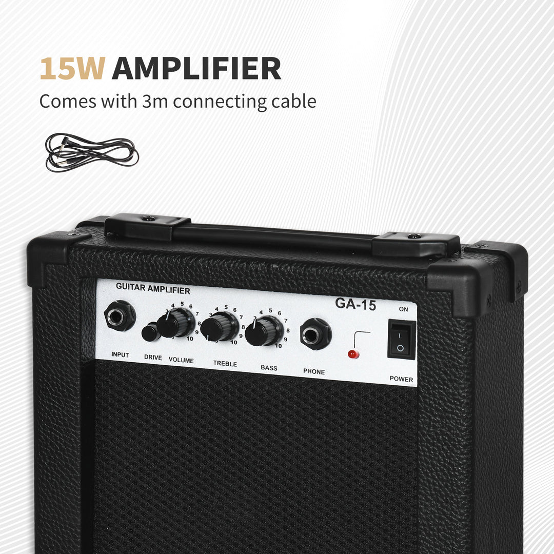 Six-String Electric Guitar, with 15W Amplifier, Digital Turner, Picks, Shoulder Strap, Case Bag