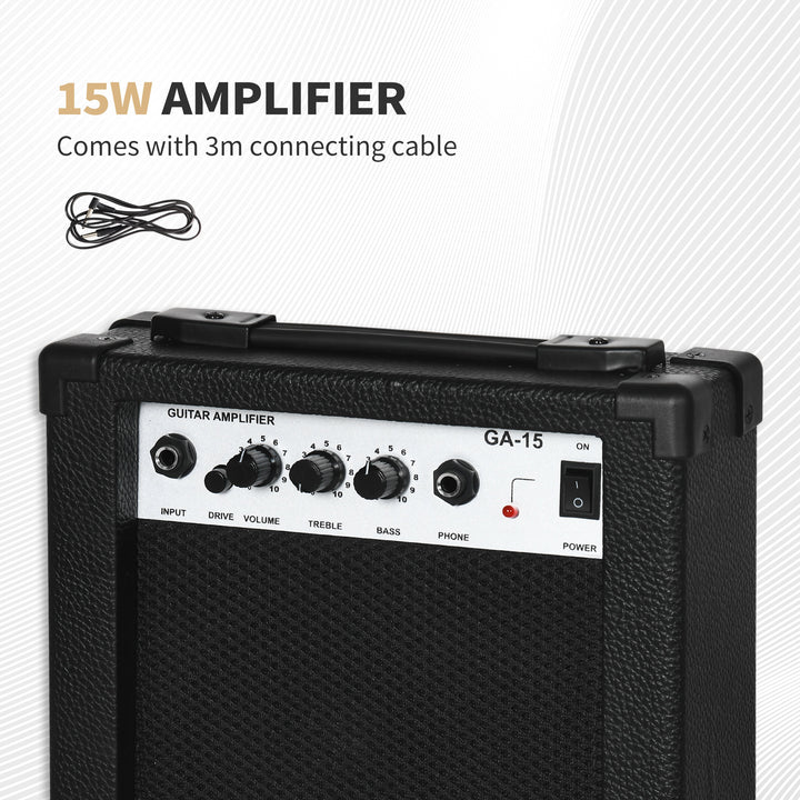 Six-String Electric Guitar, with 15W Amplifier, Digital Turner, Picks, Shoulder Strap, Case Bag