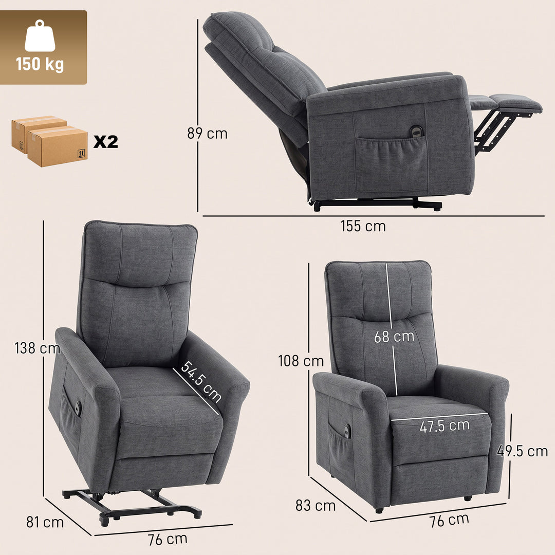 Power Lift Chair, Chenille Rise and Recliner Armchair with Pocket - view 3