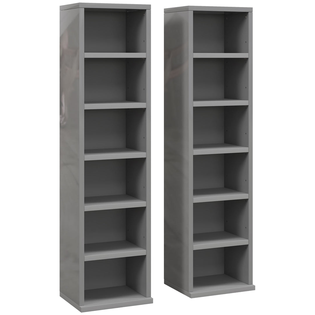 Set of 2 CD Media Display Shelf Unit Tower Rack with Adjustable Shelve