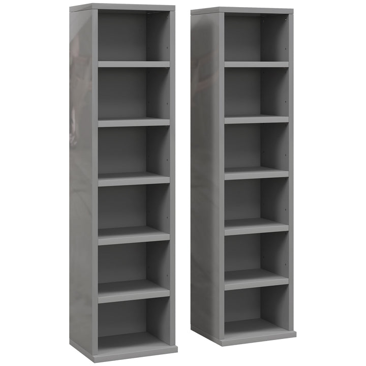 Set of 2 CD Media Display Shelf Unit Tower Rack with Adjustable Shelve