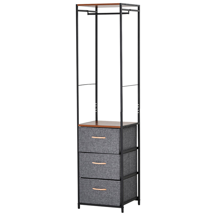 HOMCOM Hallway Storage: Bedroom Chest of Drawers with Coat Rack, Steel Frame, 3 Drawers, Black/Brown | Aosom UK