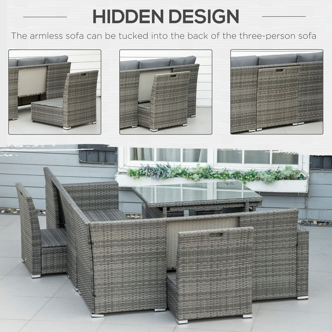 Seven-Piece Rattan Garden Sofa Set, with Expanding Table - Grey