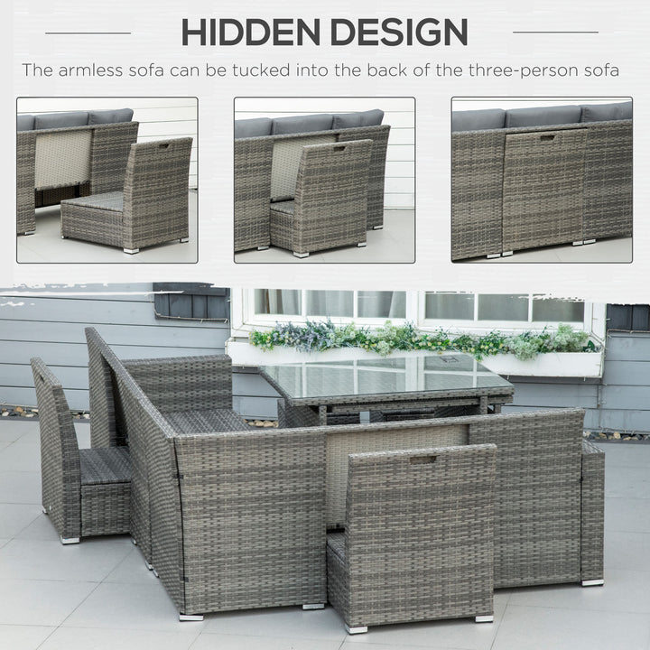 Seven-Piece Rattan Garden Sofa Set, with Expanding Table - Grey