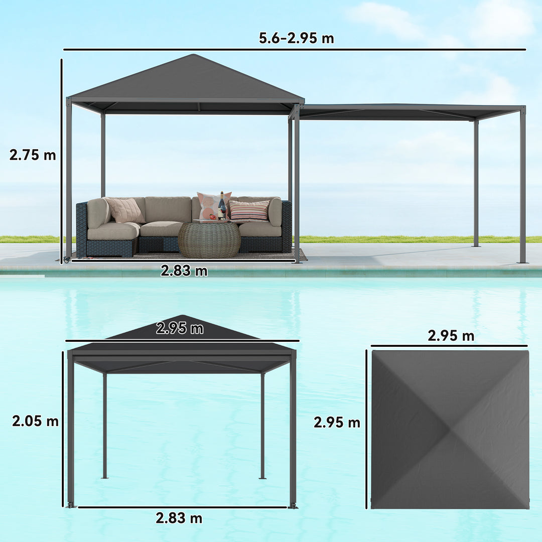 3 x 3 or 3 x 6m Garden Gazebo with Extendable Awning and Wheels, UPF30+ Outdoor Metal Gazebo Canopy Shelter for BBQ, Event, Party