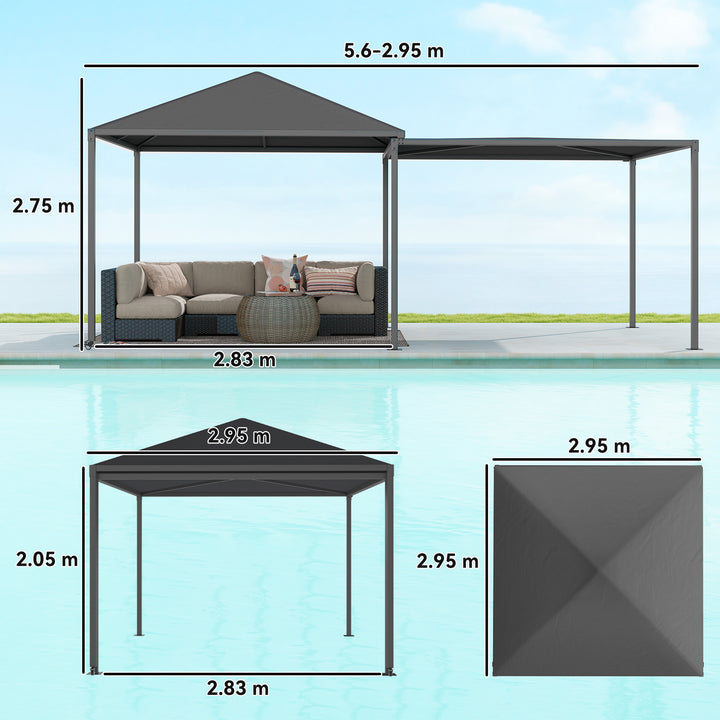 3 x 3 or 3 x 6m Garden Gazebo with Extendable Awning and Wheels, UPF30+ Outdoor Metal Gazebo Canopy Shelter for BBQ, Event, Party