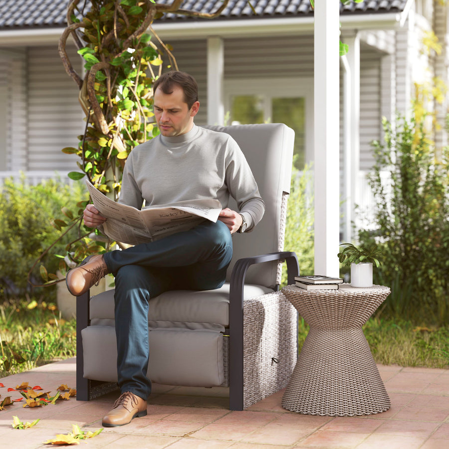 140° Reclining Rattan Armchair - Mixed Grey