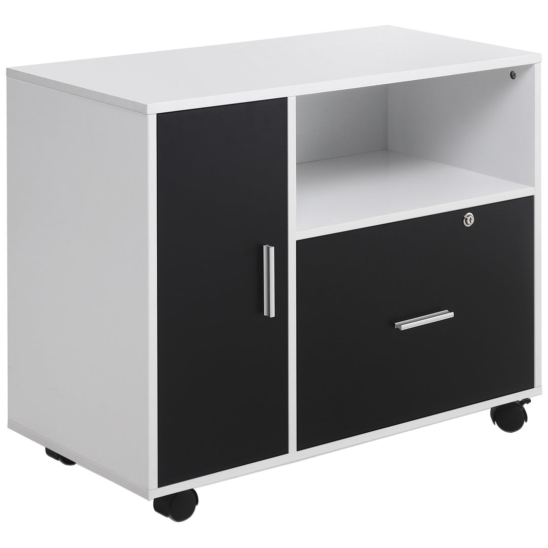 Multi-Compartment Office Storage Cabinet, with File Hangers - Black/White
