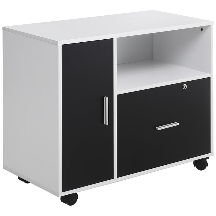 Multi-Compartment Office Storage Cabinet, with File Hangers - Black/White