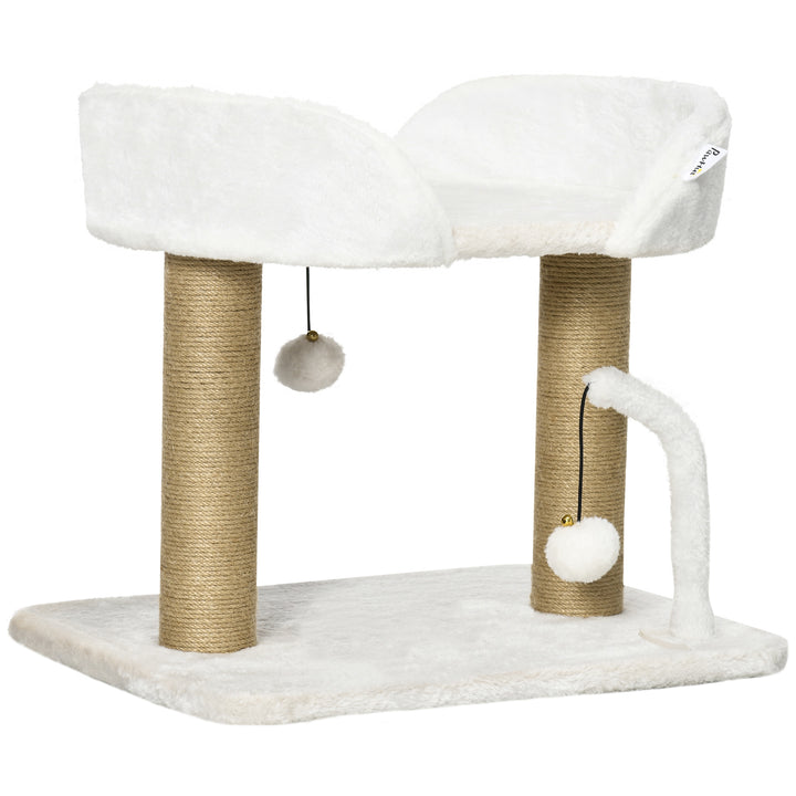 PawHut Kitten Climber: Indoor Cat Tree with Sisal Scratcher, Cosy Bed & Toy Balls, White Tower | Aosom UK