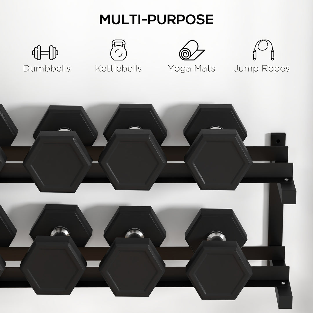 Wall-Mounted Dumbbell Rack, 2-Tier Weight Stand, Space-Saving and Multi-Functional Steel organiser for Home Gym