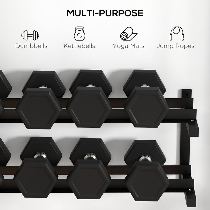 Wall-Mounted Dumbbell Rack, 2-Tier Weight Stand, Space-Saving and Multi-Functional Steel organiser for Home Gym