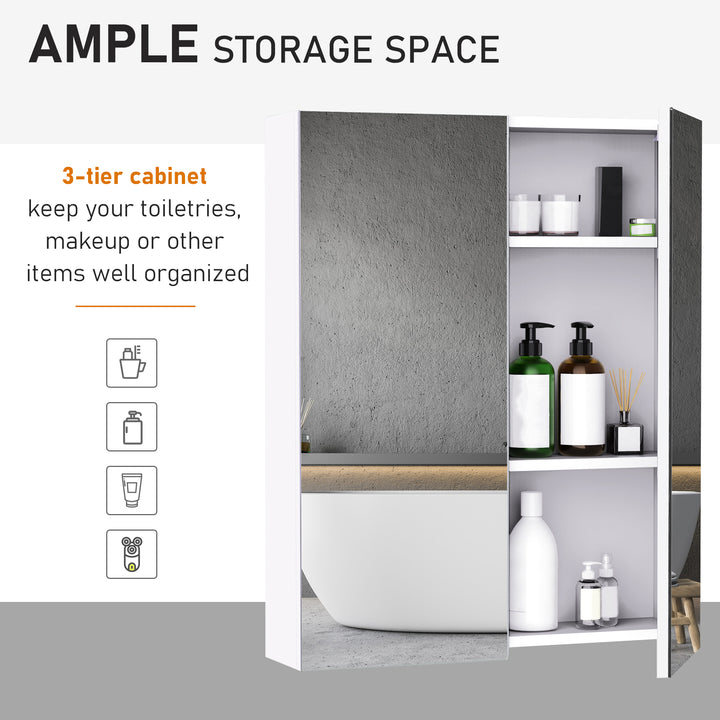 Mirror Cabinet, Wall Mount Bathroom Storage Cabinet with Adjustable Shelf, Double Door Cupboard, 60 x 15 x 75 cm, White