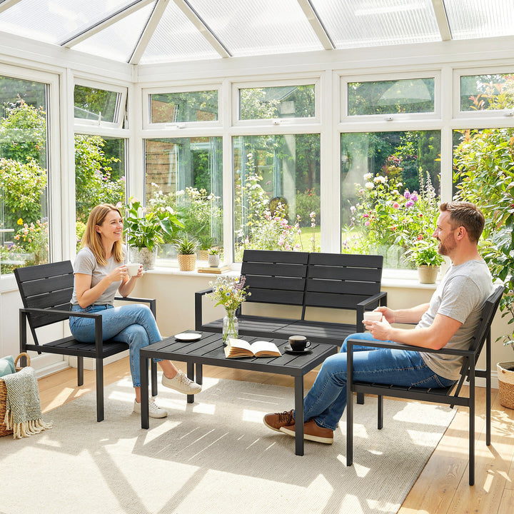 4 Piece Garden Furniture Set, Outdoor Sofa Set with HDPE Slatted Loves