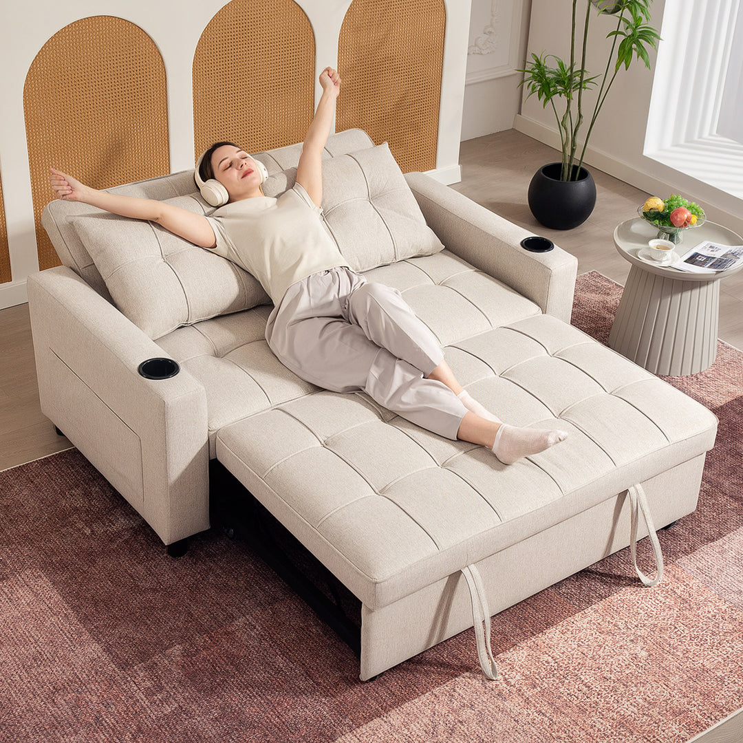 Two-Seater Pull-Out Sofa Bed - Beige