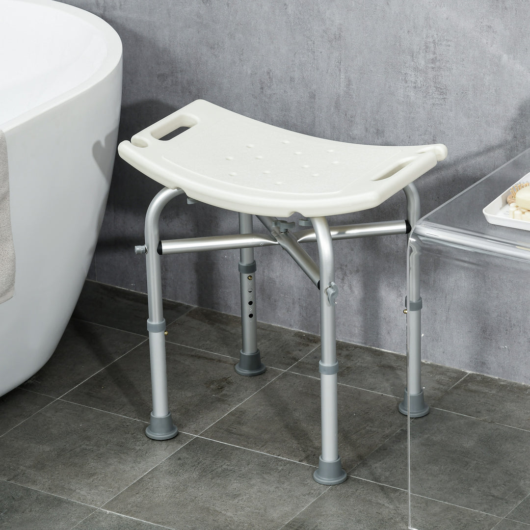 HOMCOM Shower Seating: Adjustable Aluminium Frame with Removable Cushion, Integrated Shower Head Holder, Anti-Slip Design for Elderly Care | Aosom UK