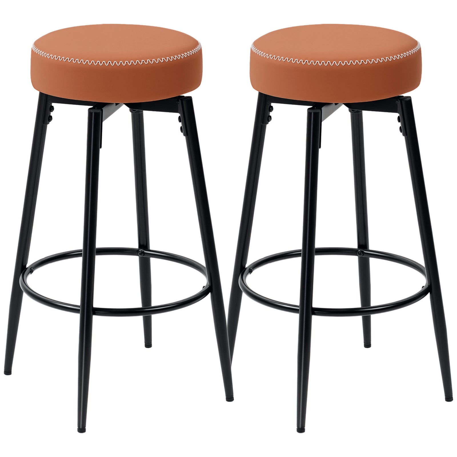 Set of Two Faux Leather Bar Stools - Brown/Black
