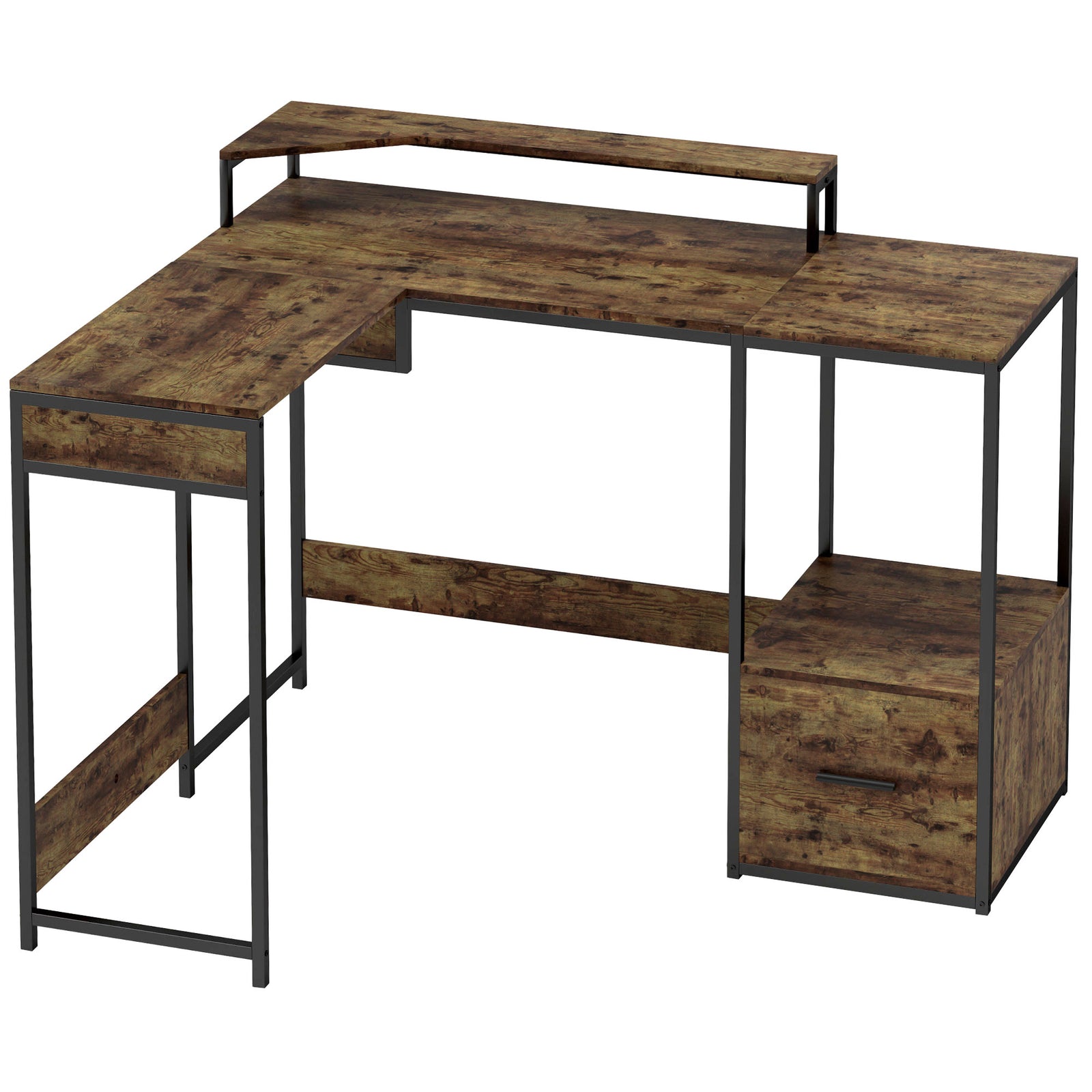 Industrial 'L' Shaped Multi-Work Desk - Brown