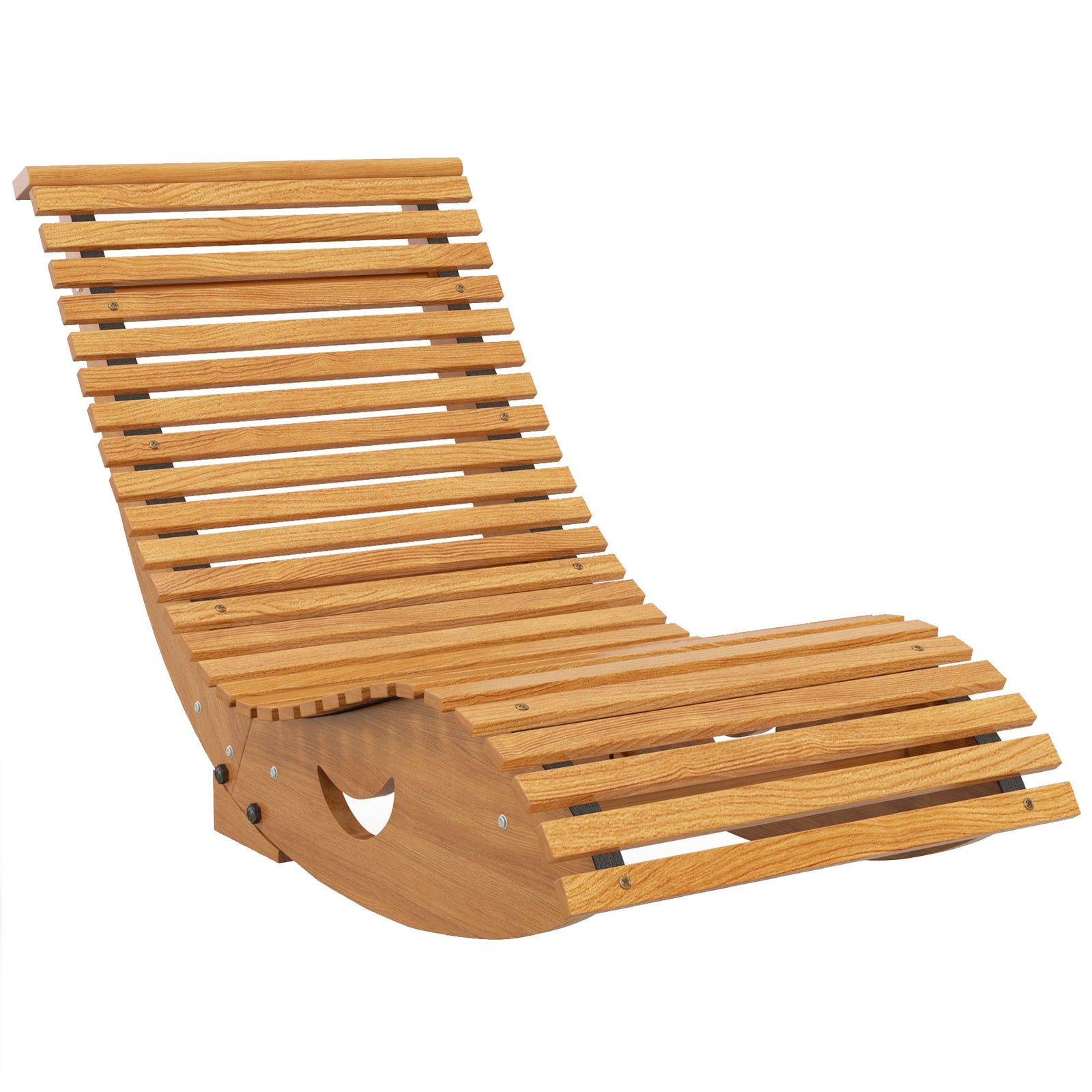 Outdoor Rocking Chair w/ Slatted Seat, Wooden Rocking Chair, 130cm x 60cm x 60cm, Teak