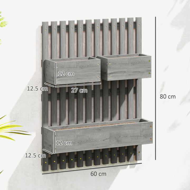Wall-mounted Wooden Garden Planters with Trellis, Drainage Holes and 3 Planter Boxes for Patio, Grey