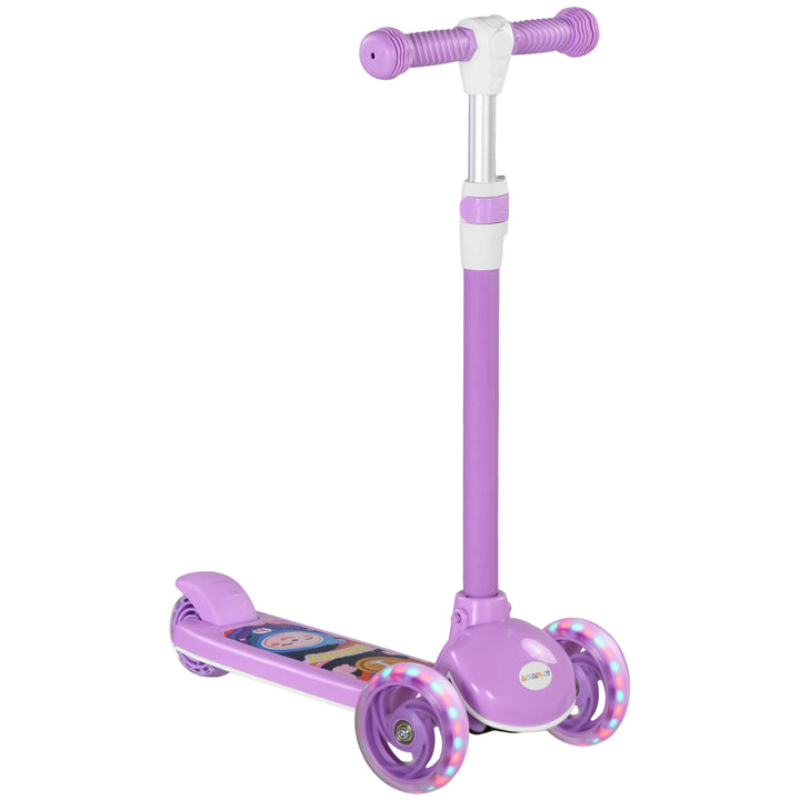 AIYAPLAY Kids 3 Wheel Scooter for 2-6 Years Old w/ Adjustable Height, LED Light, TPE Handlebar, Purple