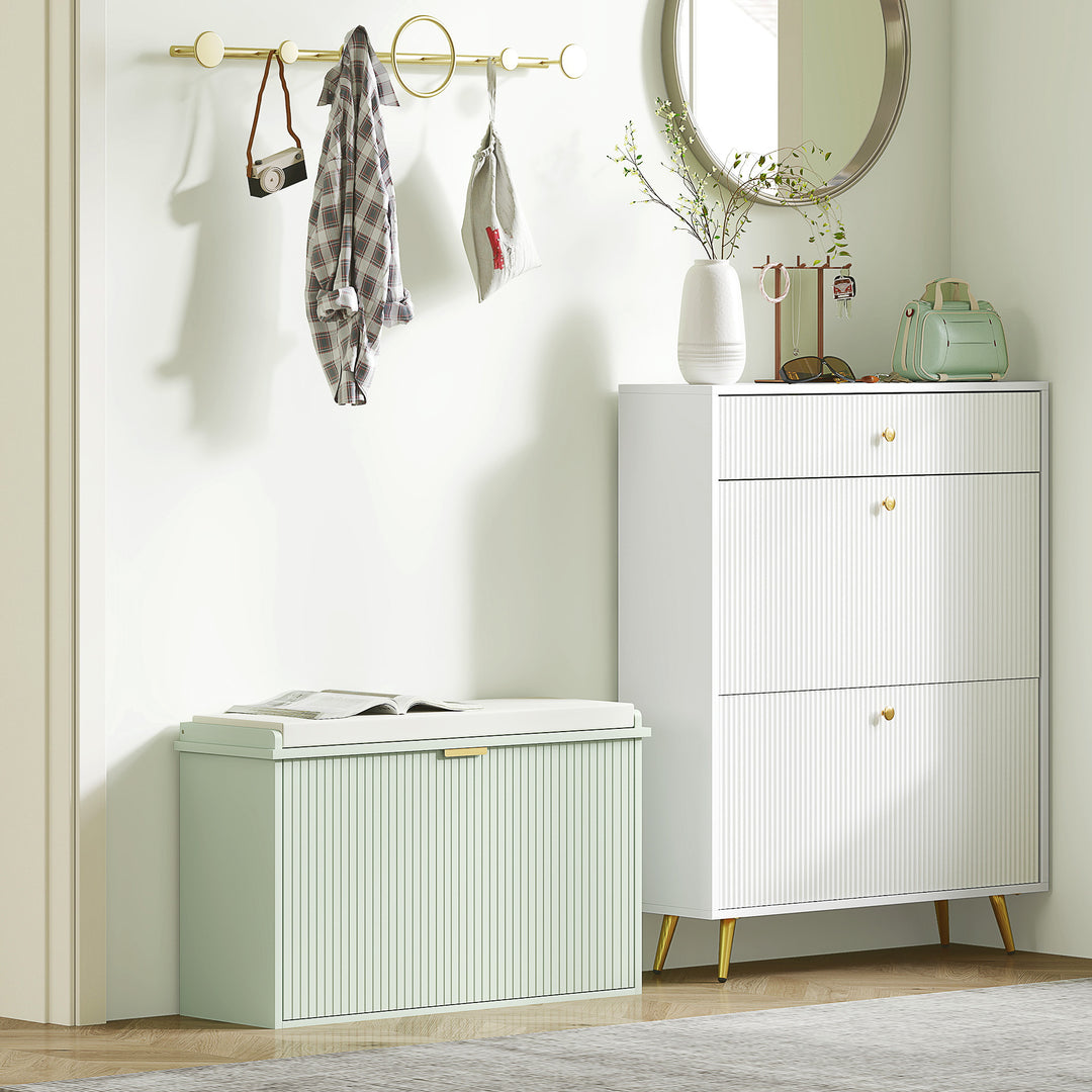 Elegant Eight Shoe Bench, with Top Seat - Green