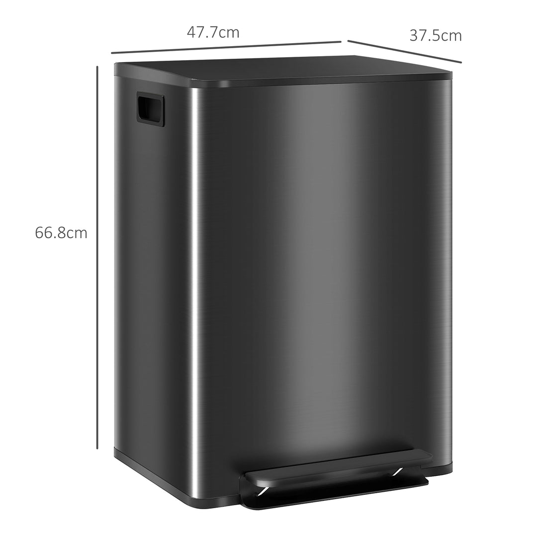 HOMCOM Dual Kitchen Bin, 2 x 30L Double Bin for Recycling and Waste, Stainless Steel Pedal Bin w/ Soft-Close Lid, Removable Inner Buckets | Aosom UK