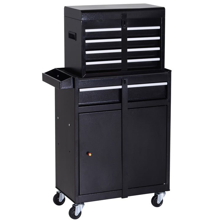 Tool Chest 2 in 1 Metal Tool Cabinet Storage Box with 5 Drawers Pegboard Wheels 60x28x104.5cm Black