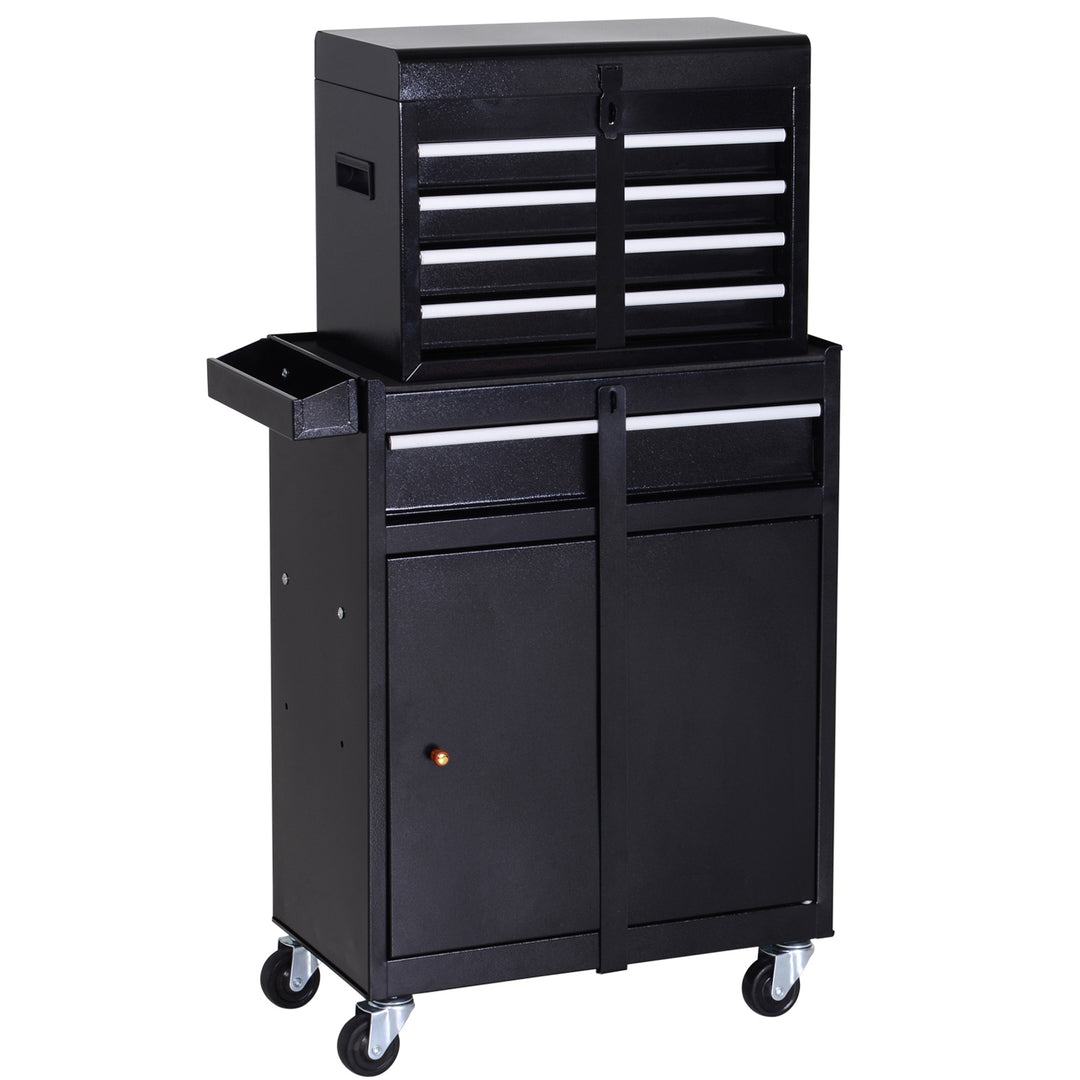 MCL Tool Chest 2 in 1 Metal Tool Cabinet Storage Box with 5 Drawers Pegboard Wheels 60x28x104.5cm Black