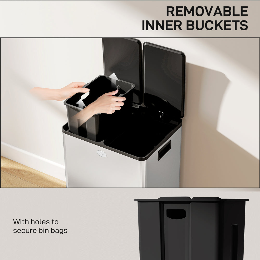 56L Dual Compartment Stainless Steel Bin, with Deodoriser Holders - Si