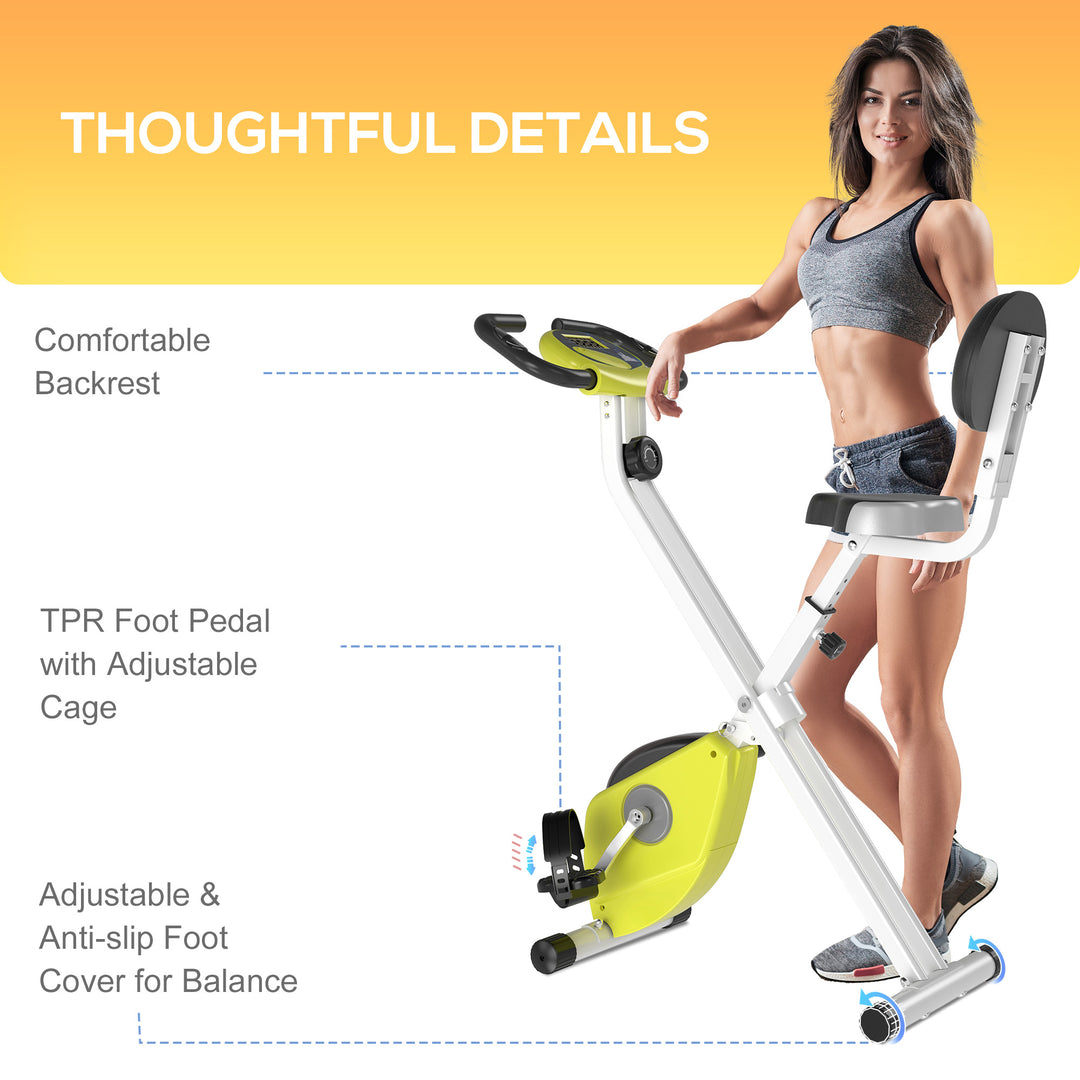 MCL Folding Exercise Bike, Fitness Bicycle Indoor Trainer, 8-Level Magnetic Resistance Adjustable, with LCD Monitor, Pulse Sensor, Yellow