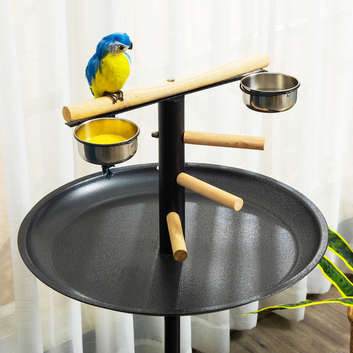 PawHut Metal Bird Table Play Stand, Bird Feeder Station Parrot Perch with Four Wheels Feeding Bowls Round Tray | Aosom UK