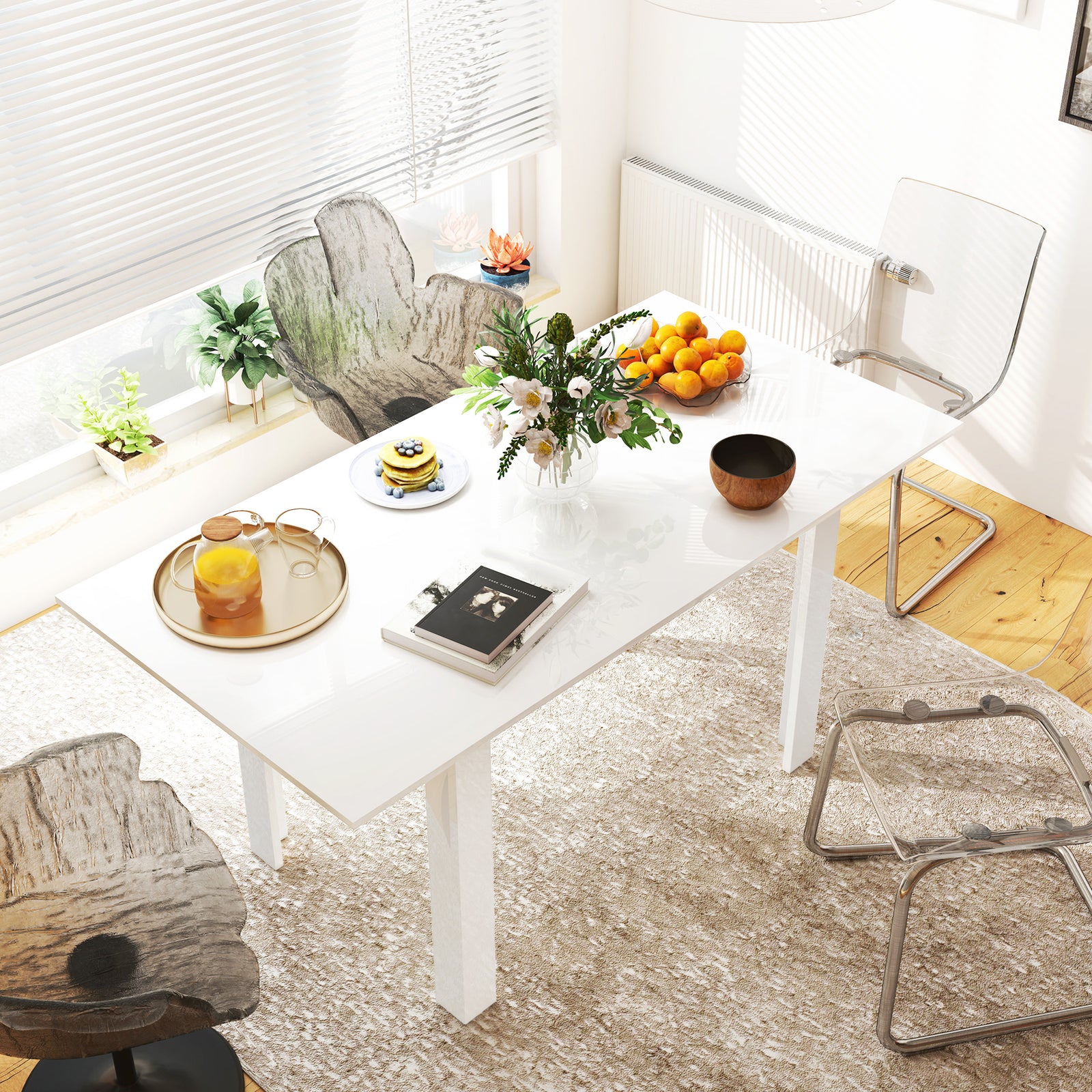 Extending Six-Person High Gloss Dining Table - White