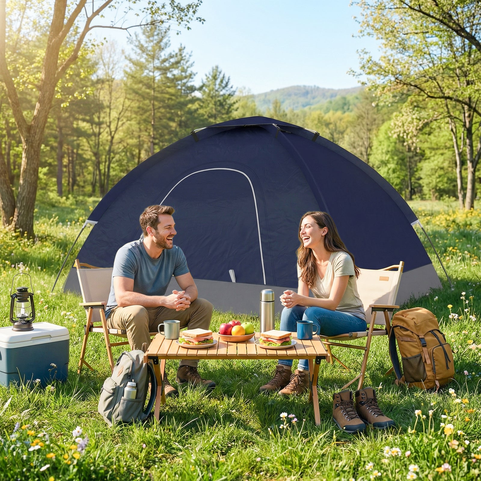 2 Person Camping Tent, Dome Tent with Zipped Doors, Storage Pocket, Po