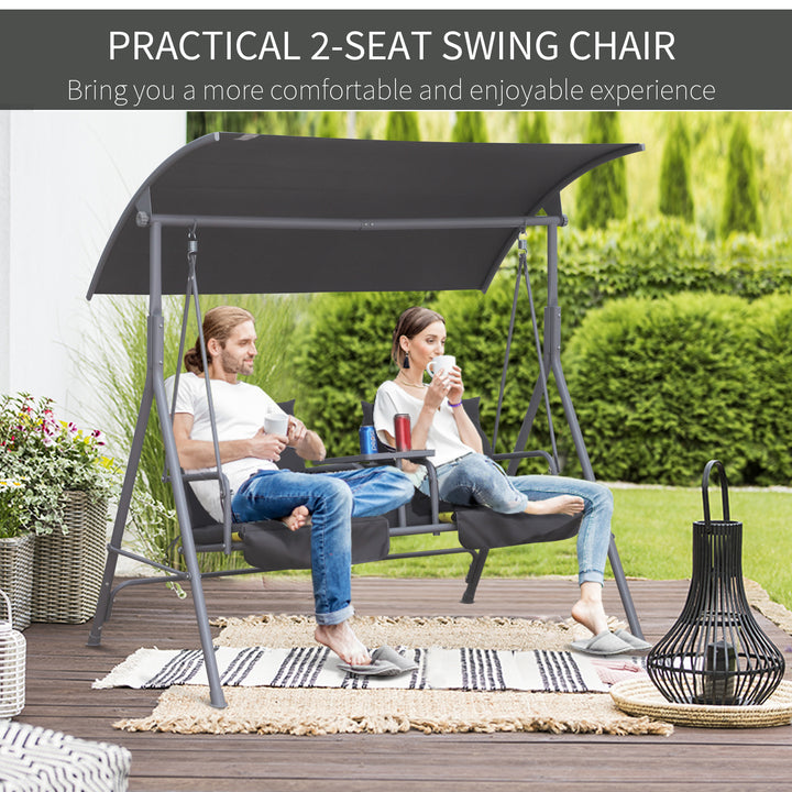 Outsunny Steel Frame 2-Seater  Swing Chair w/ Table Grey