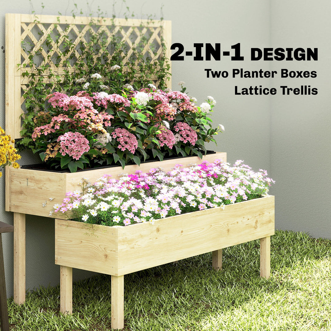 Raised Garden Bed 2-Tier Stepped Design Planter Box with Trellis for C