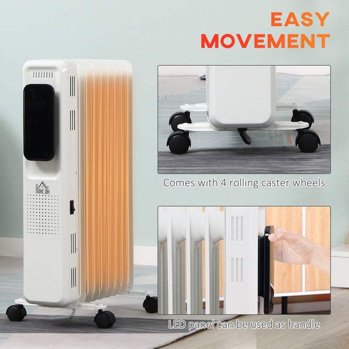 2000W Oil Filled Radiator, 9 Fin Portable Electric Heater with LED Display, 24H Timer, 3 Heat Settings, Adjustable Thermostat, Safety Cut off, Remote Control, White