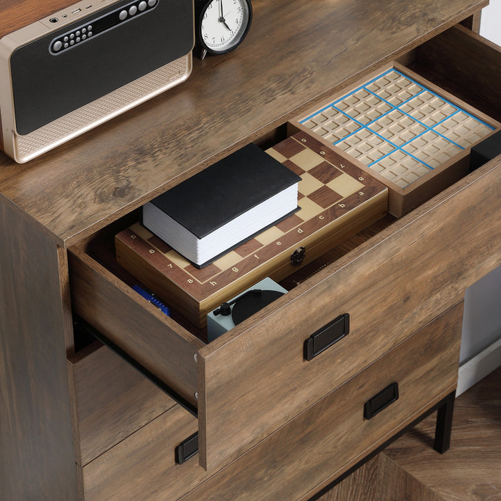 MCL Chest of Drawers, 4-Drawer Storage Organiser Unit with Metal Frame for Bedroom, Living Room, Brown