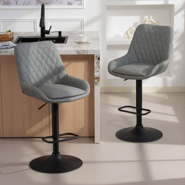 Set of Two Faux Leather Retro Bar Stools - Light Grey