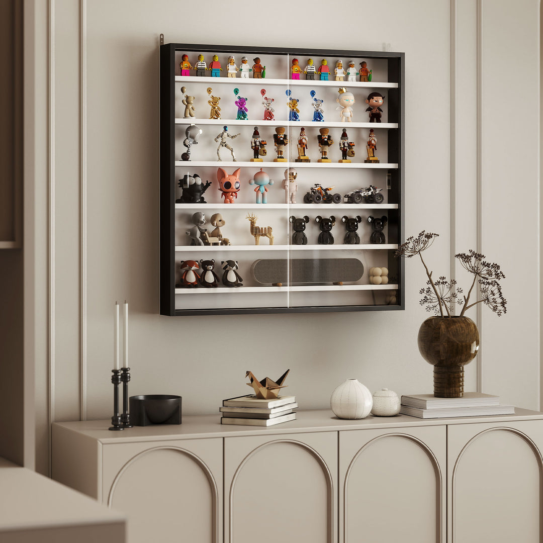 Six Shelf Display Cabinet, with Glass Doors - Black and White