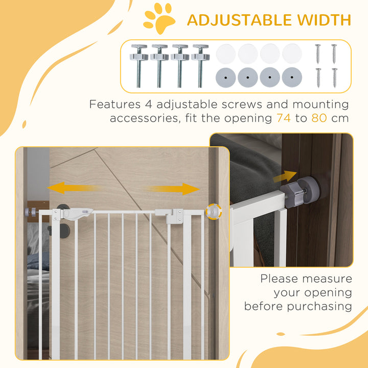 Extra Tall Pet Gate, Indoor Dog Safety Gate, with Cat Flap, Auto Close, 74-80cm Wide - White