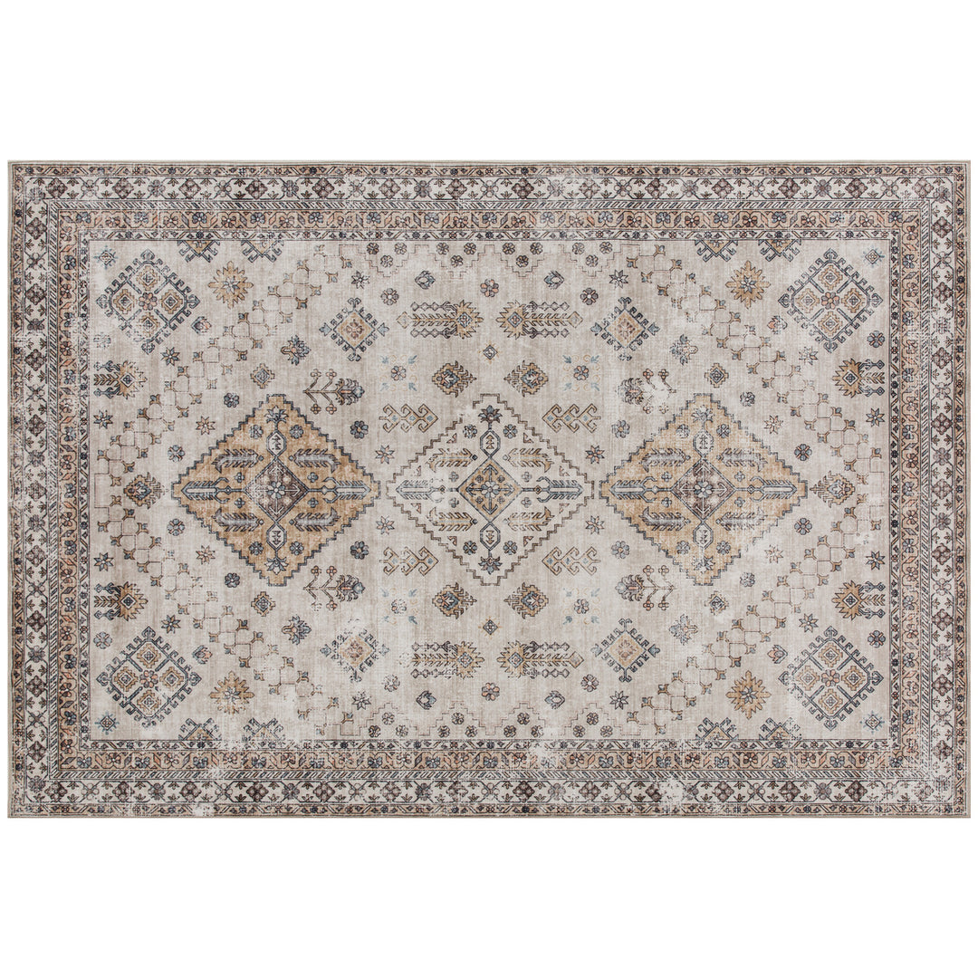 HOMCOM Vintage Area Rug, Non-Slip Washable Rug, Flannel Floor Carpet for Living Room, Bedroom, Dining Room, Home Office, 170 x 120 cm, Beige