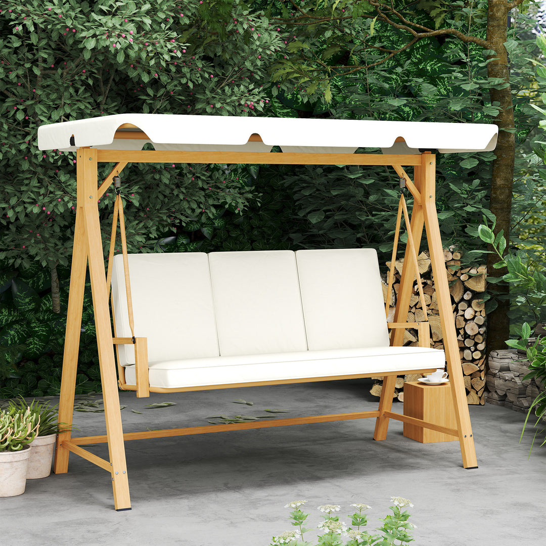 Three-Seater Garden Swing Bench, with Adjustable Canopy - Beige