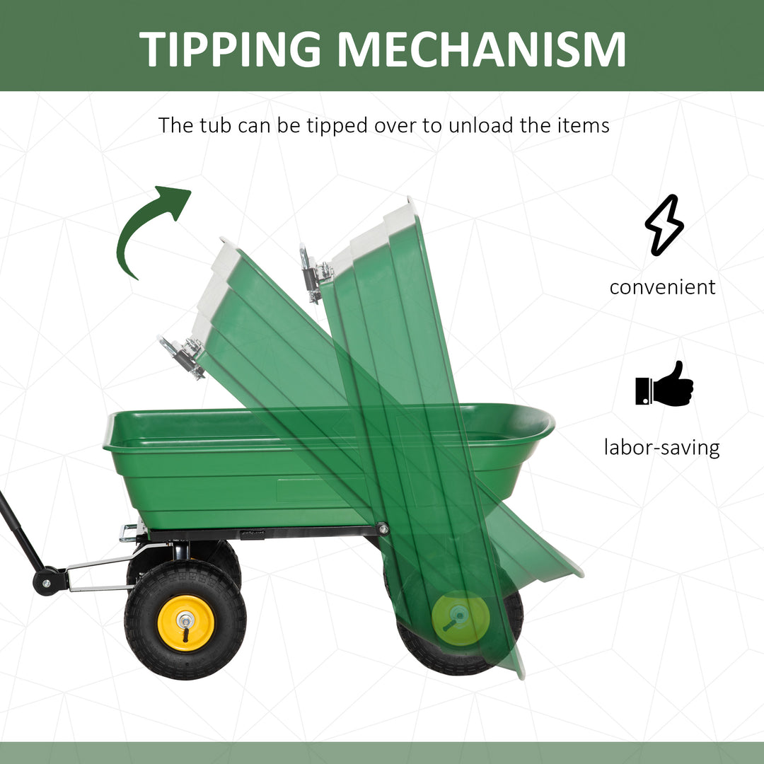 75 Litre Large Garden Cart, Tipping Wheelbarrows Heavy Duty Garden Dump Trolley 200kg Capacity for Festivals, Tools, Plants, Logs - Green