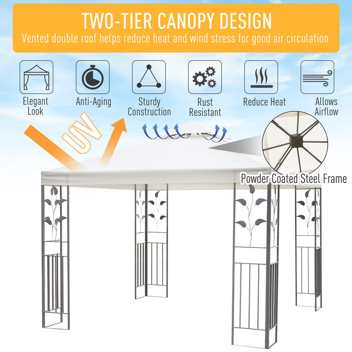 MCL 3 x 3m Outdoor Steel Gazebo with 2 Tier Roof, Garden Gazebo Patio Canopy Marquee Shelter with Decorative Steel Frame - Cream