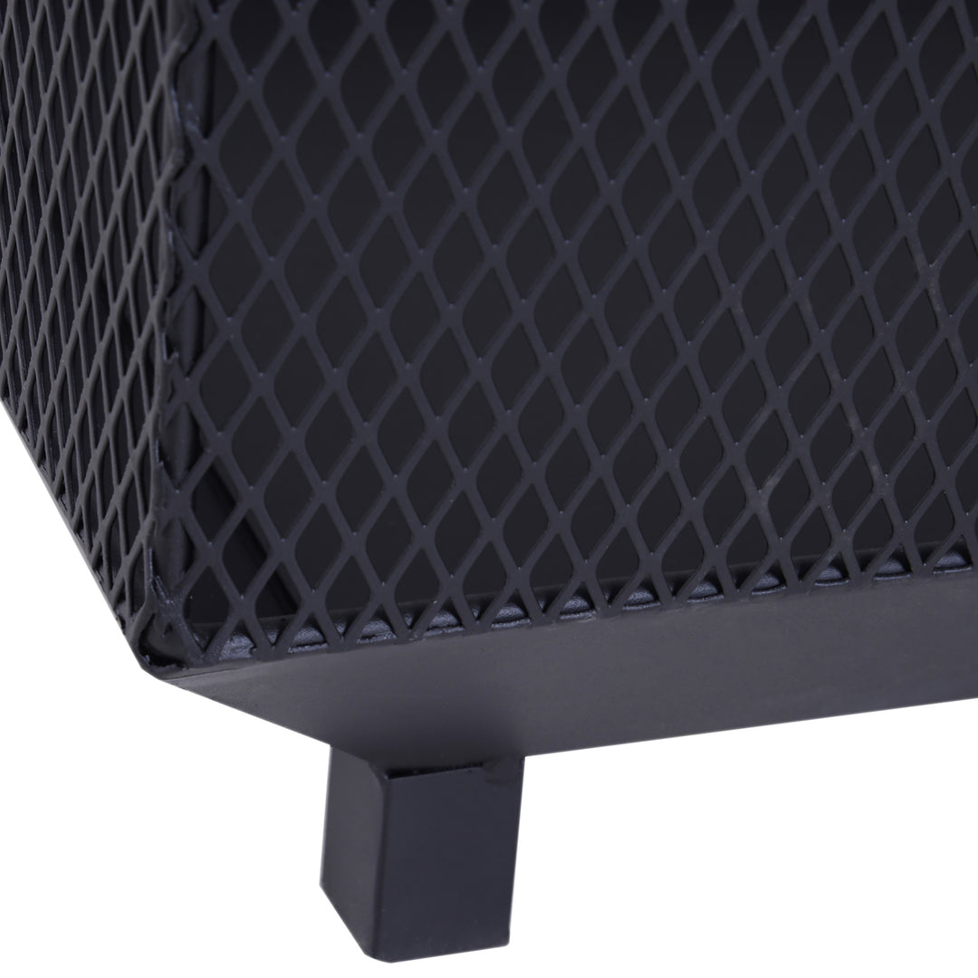 Metal Square Fire Pit Outdoor Mesh Firepit Brazier w/ Lid, Log Grate, Poker for Backyard, Camping, Bonfire, Wood Burning Stove, 44 x 44 x 40cm, Black