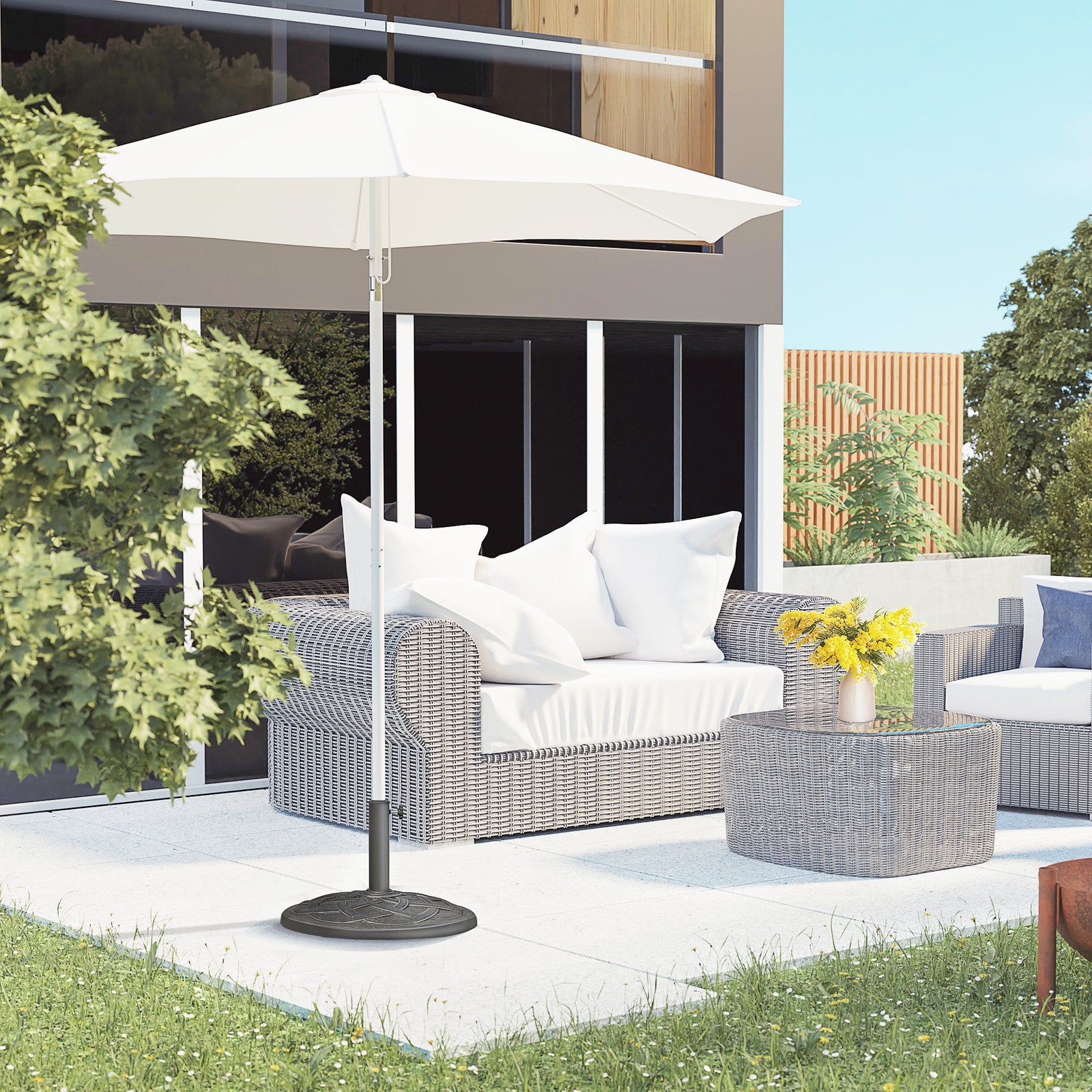 19KG Resin Umbrella Base Garden Parasol Base Stand Round Sun Shade Holder Suitable For Pole Between Φ38mm to Φ48mm