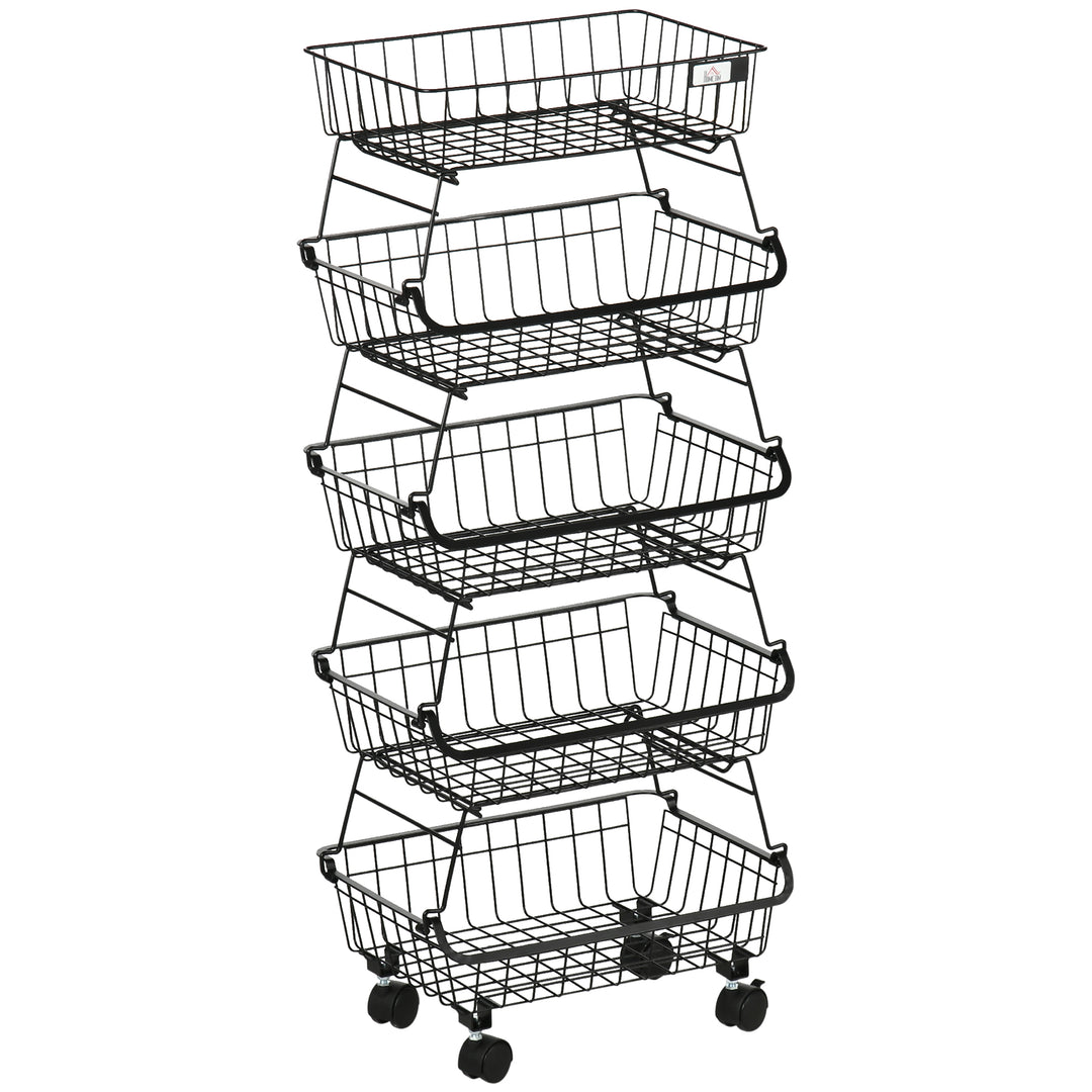 5 Tier Storage Trolley, Stackable Fruit Vegetable Cart for Kitchen, Li