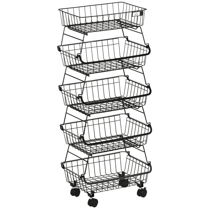 5 Tier Storage Trolley, Stackable Fruit Vegetable Cart for Kitchen, Li